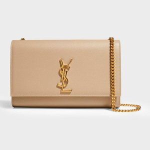 YSL Saint Laurent Kate Medium Crossbody/Shoulder Bag in Beige Grained Leather